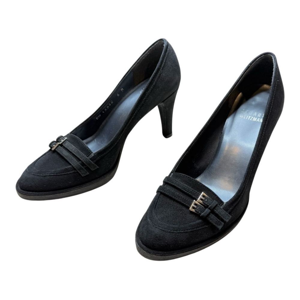 STUART WEITZMAN Heels Pump Shoes Black Suede Double Buckle Oxford 6